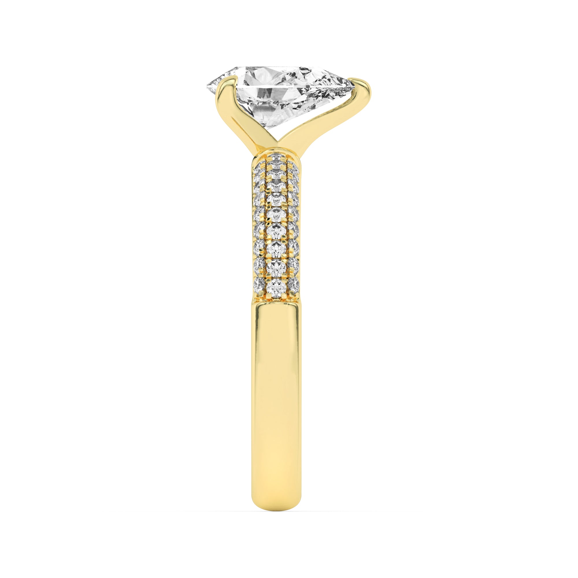 1.5CTW Pear Shaped Lab Grown Diamond (F/VS) Three Row Micro Pave Engagement Ring in 14K Gold