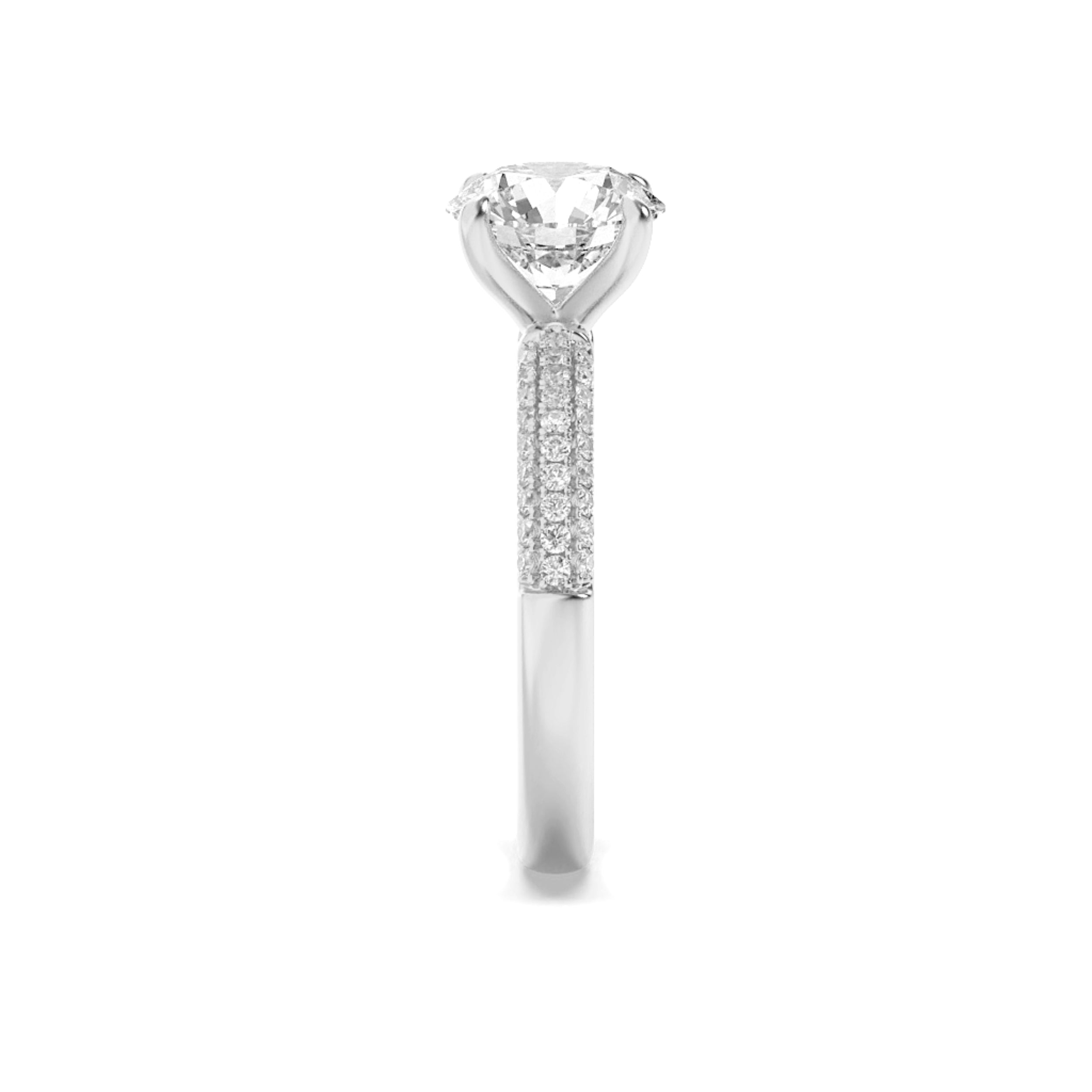 1.5CTW Round Shaped Lab Grown Diamond (F/VS) Three Row Micro Pave Engagement Ring in 14K Gold