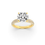 1.5CTW Round Shaped Lab Grown Diamond (F/VS) Three Row Micro Pave Engagement Ring in 14K Gold