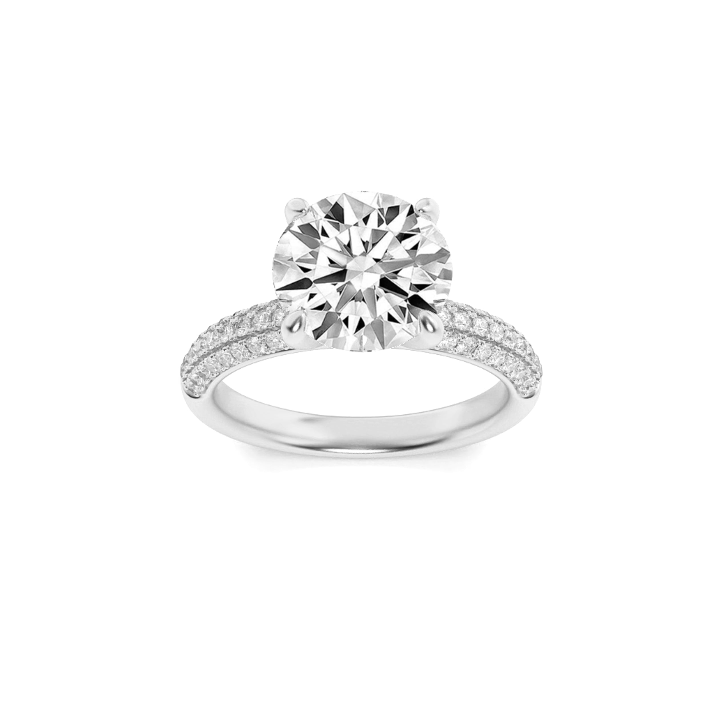 2.5CTW Round Shaped Lab Grown Diamond (F/VS) Three Row Micro Pave Engagement Ring in 14K Gold