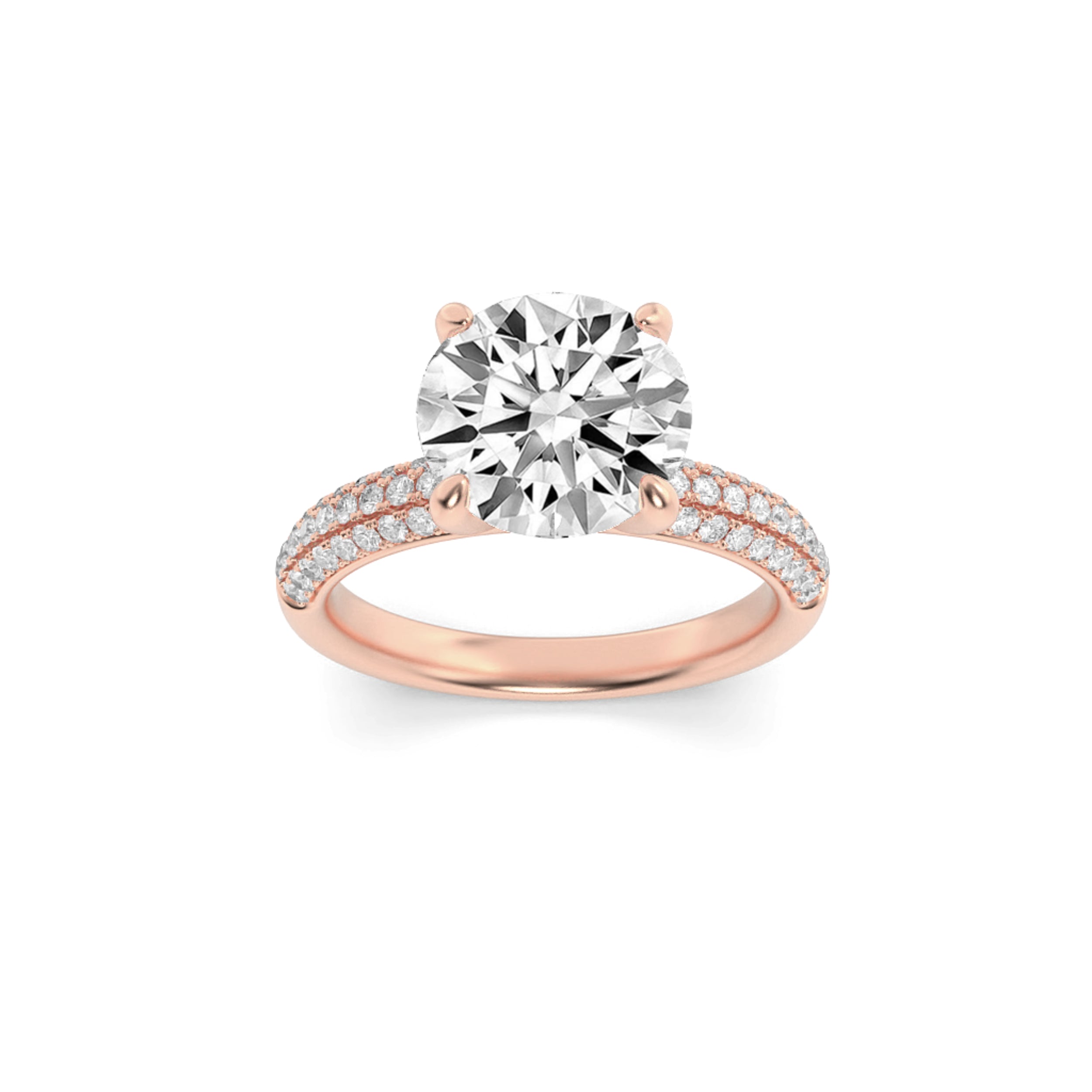 2.5CTW Round Shaped Lab Grown Diamond (F/VS) Three Row Micro Pave Engagement Ring in 14K Gold