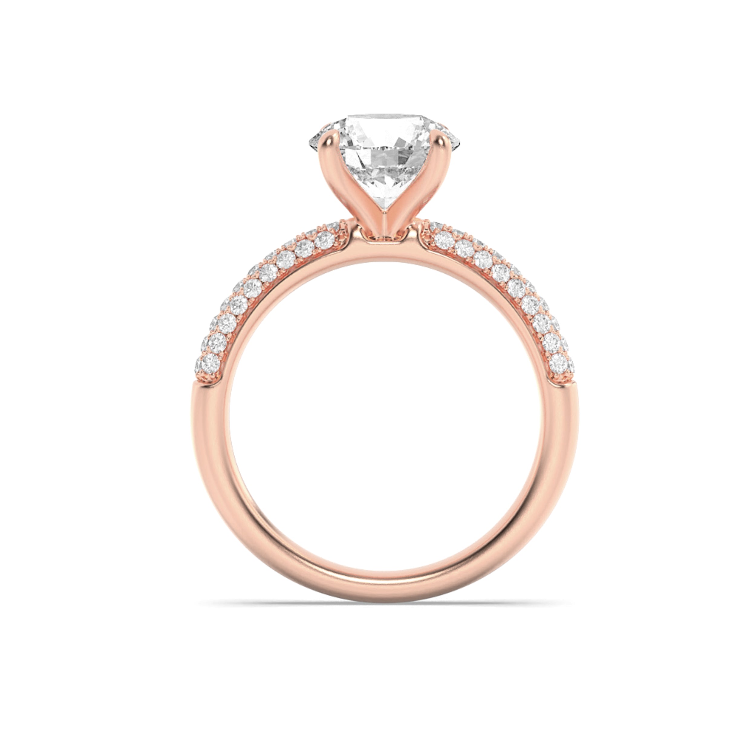 2.5CTW Round Shaped Lab Grown Diamond (F/VS) Three Row Micro Pave Engagement Ring in 14K Gold