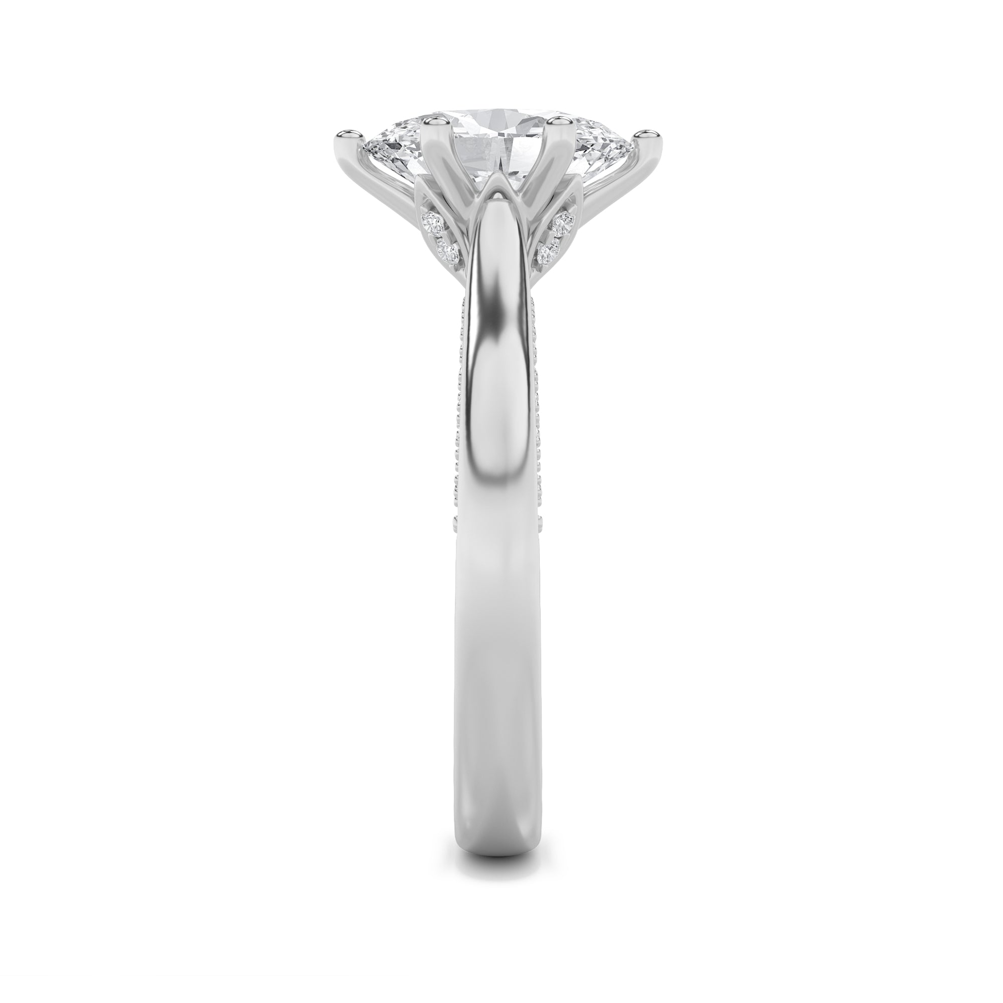 1.25CTW Oval Shaped Lab Grown Diamond (F/VS) Tulip Motif Accented Engagement Ring in 14K Gold