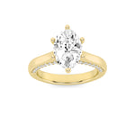 2CTW Oval Shaped Lab Grown Diamond (F/VS) Tulip Motif Accented Engagement Ring in 14K Gold