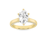 2CTW Oval Shaped Lab Grown Diamond (F/VS) Tulip Motif Accented Engagement Ring in 14K Gold