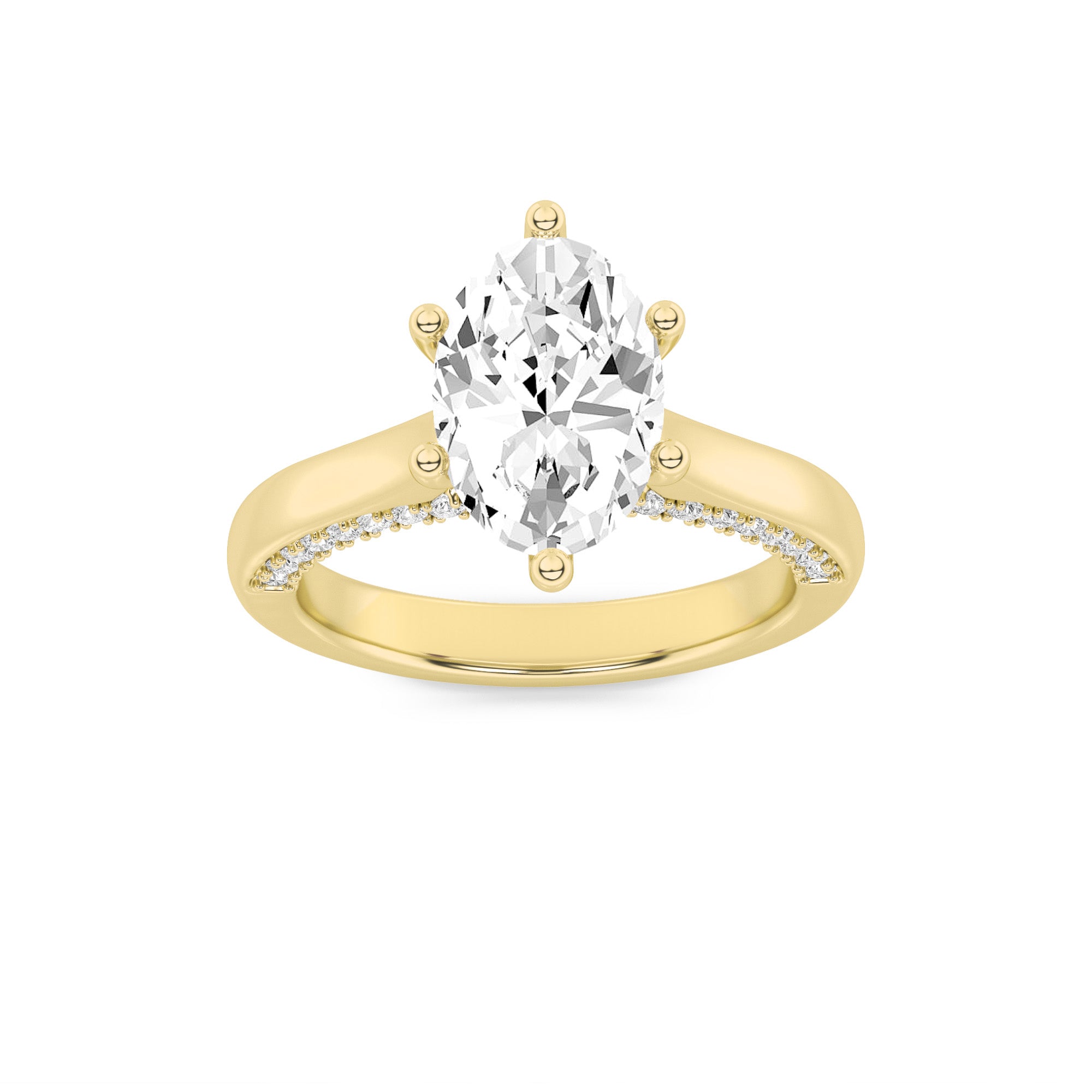 2CTW Oval Shaped Lab Grown Diamond (F/VS) Tulip Motif Accented Engagement Ring in 14K Gold