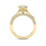 2CTW Oval Shaped Lab Grown Diamond (F/VS) Tulip Motif Accented Engagement Ring in 14K Gold