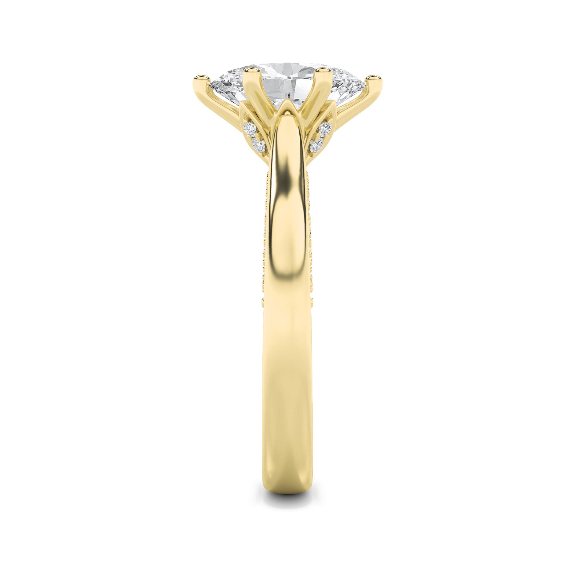 2CTW Oval Shaped Lab Grown Diamond (F/VS) Tulip Motif Accented Engagement Ring in 14K Gold
