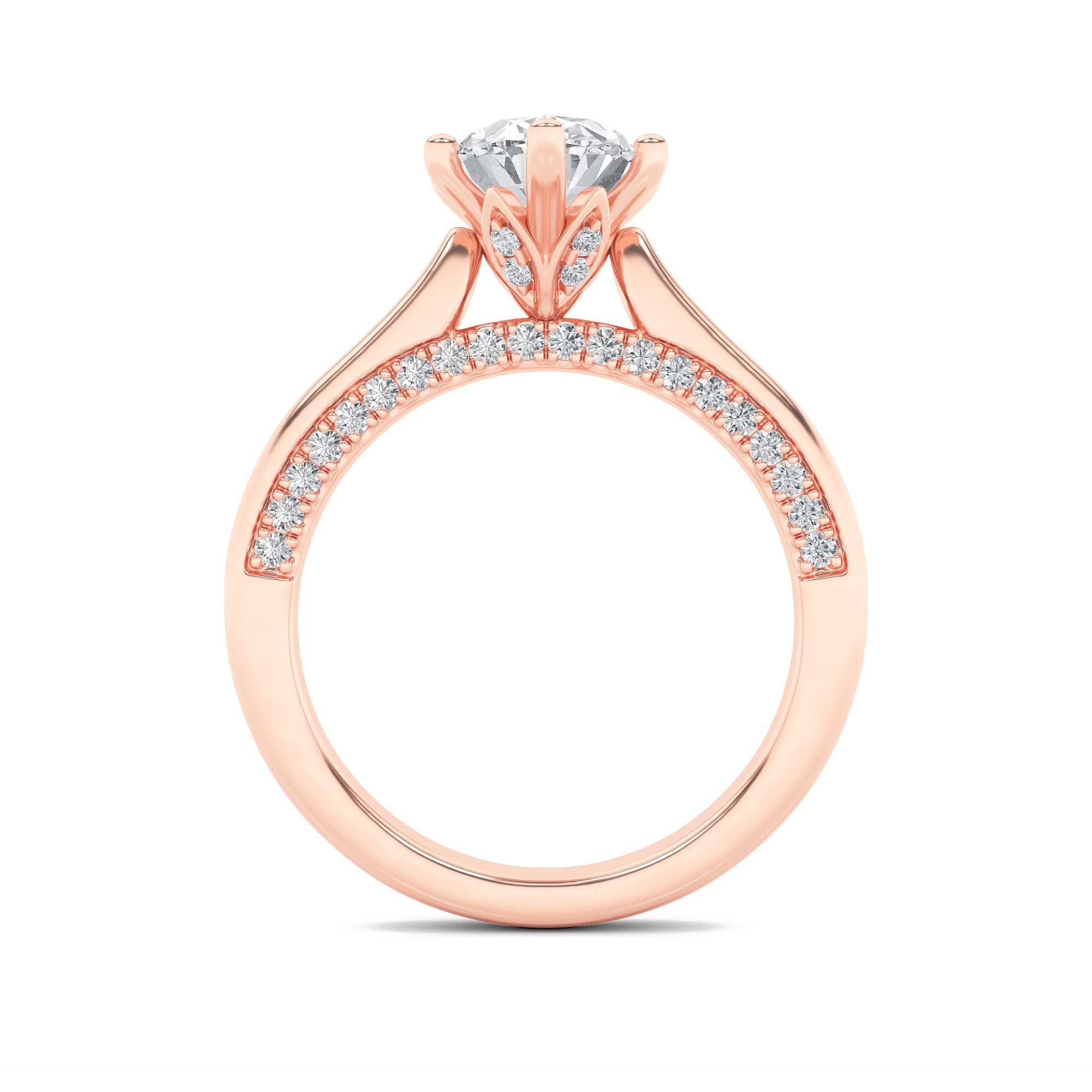 2CTW Oval Shaped Lab Grown Diamond (F/VS) Tulip Motif Accented Engagement Ring in 14K Gold