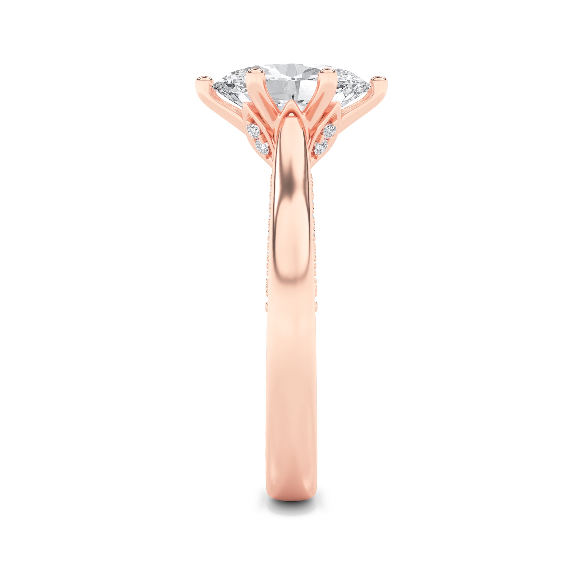 2CTW Oval Shaped Lab Grown Diamond (F/VS) Tulip Motif Accented Engagement Ring in 14K Gold