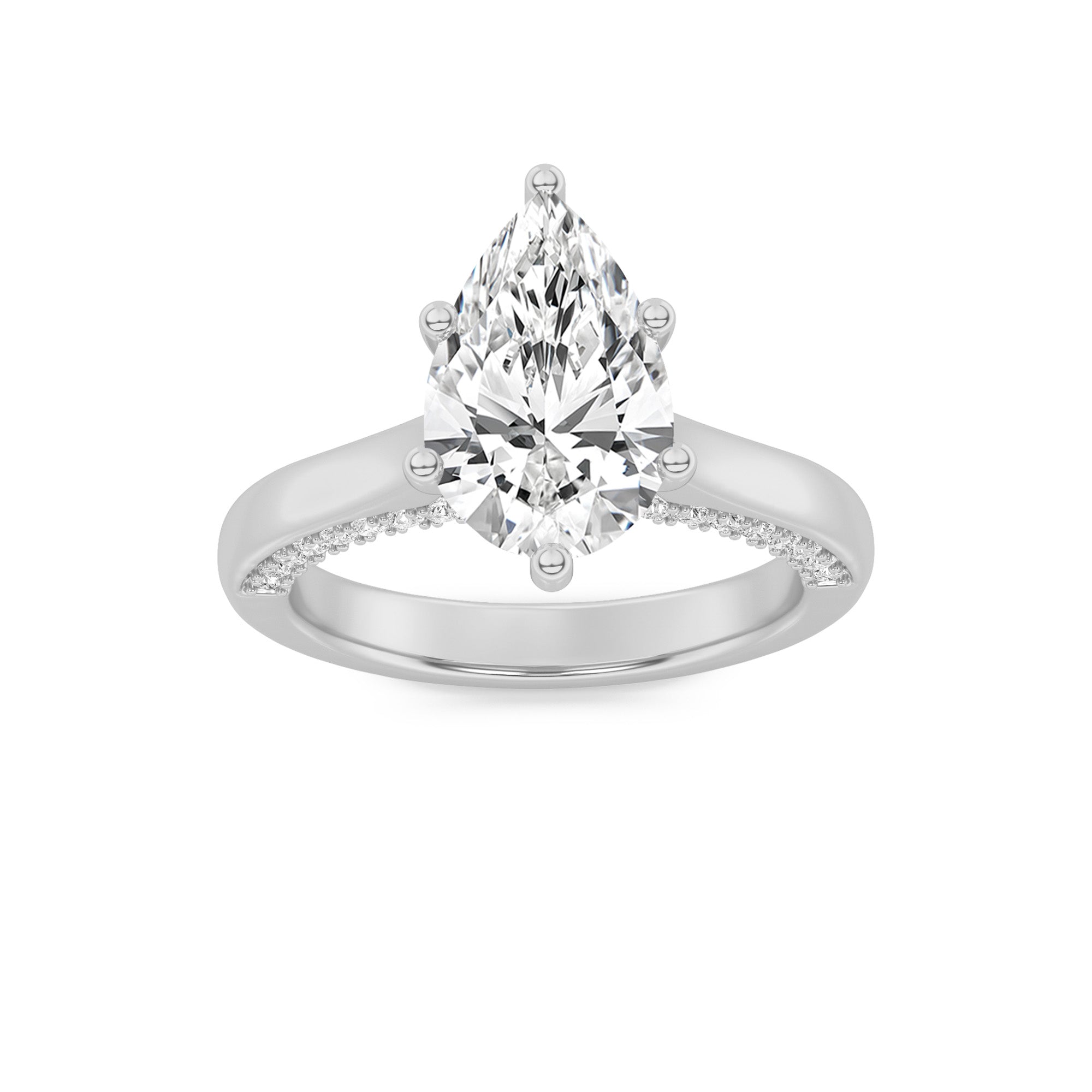 1.25CTW Pear Shaped Lab Grown Diamond (F/VS) Tulip Motif Accented Engagement Ring in 14K Gold