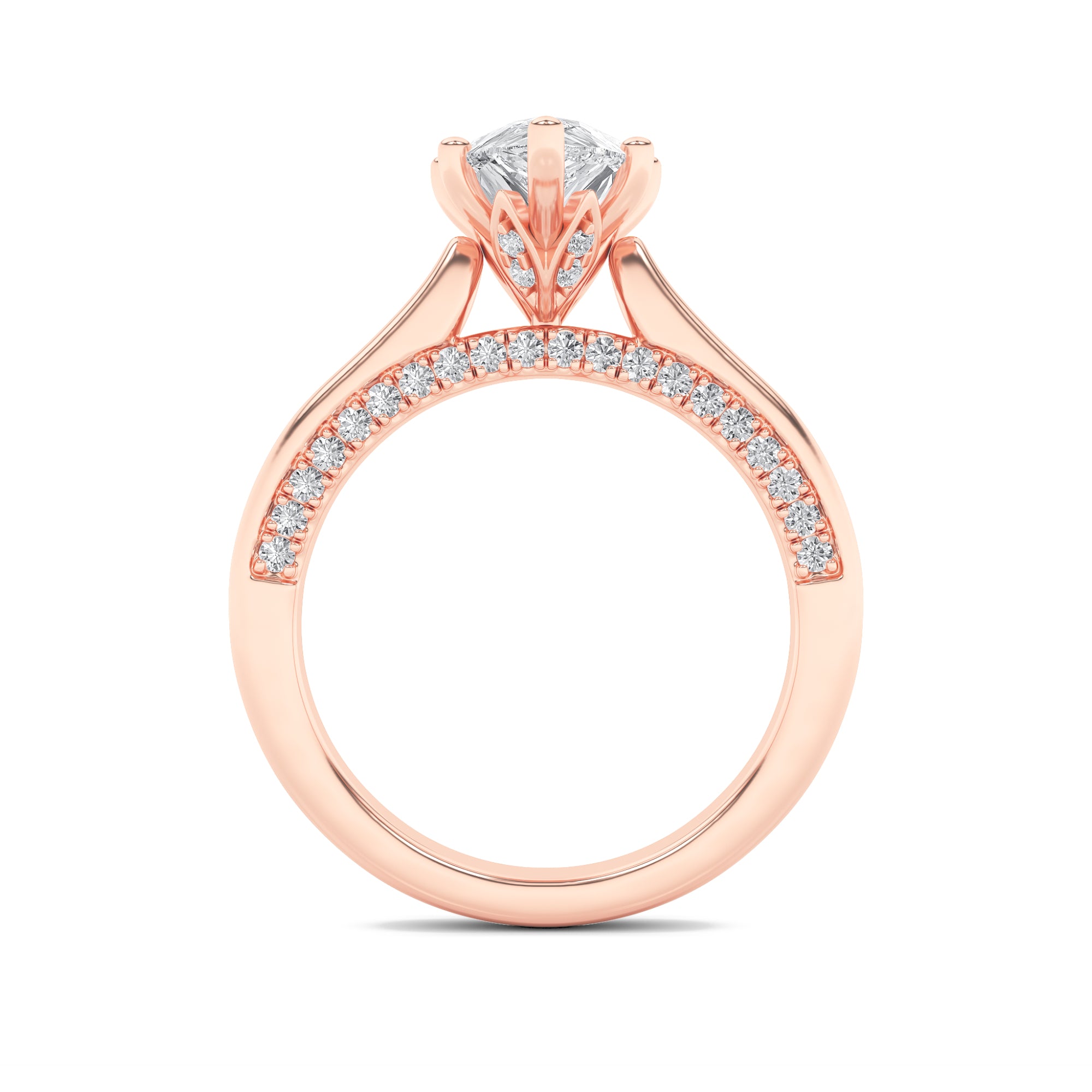 1.25CTW Pear Shaped Lab Grown Diamond (F/VS) Tulip Motif Accented Engagement Ring in 14K Gold