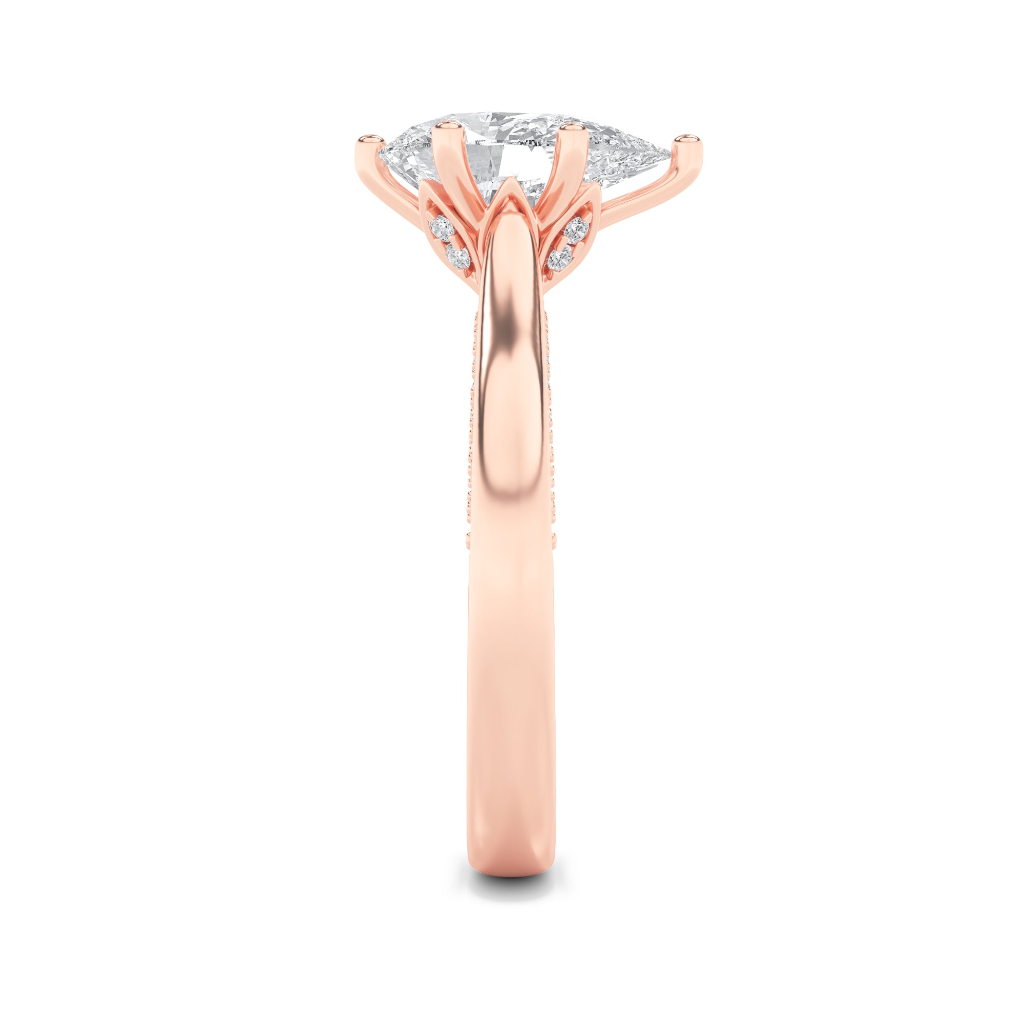 1.25CTW Pear Shaped Lab Grown Diamond (F/VS) Tulip Motif Accented Engagement Ring in 14K Gold