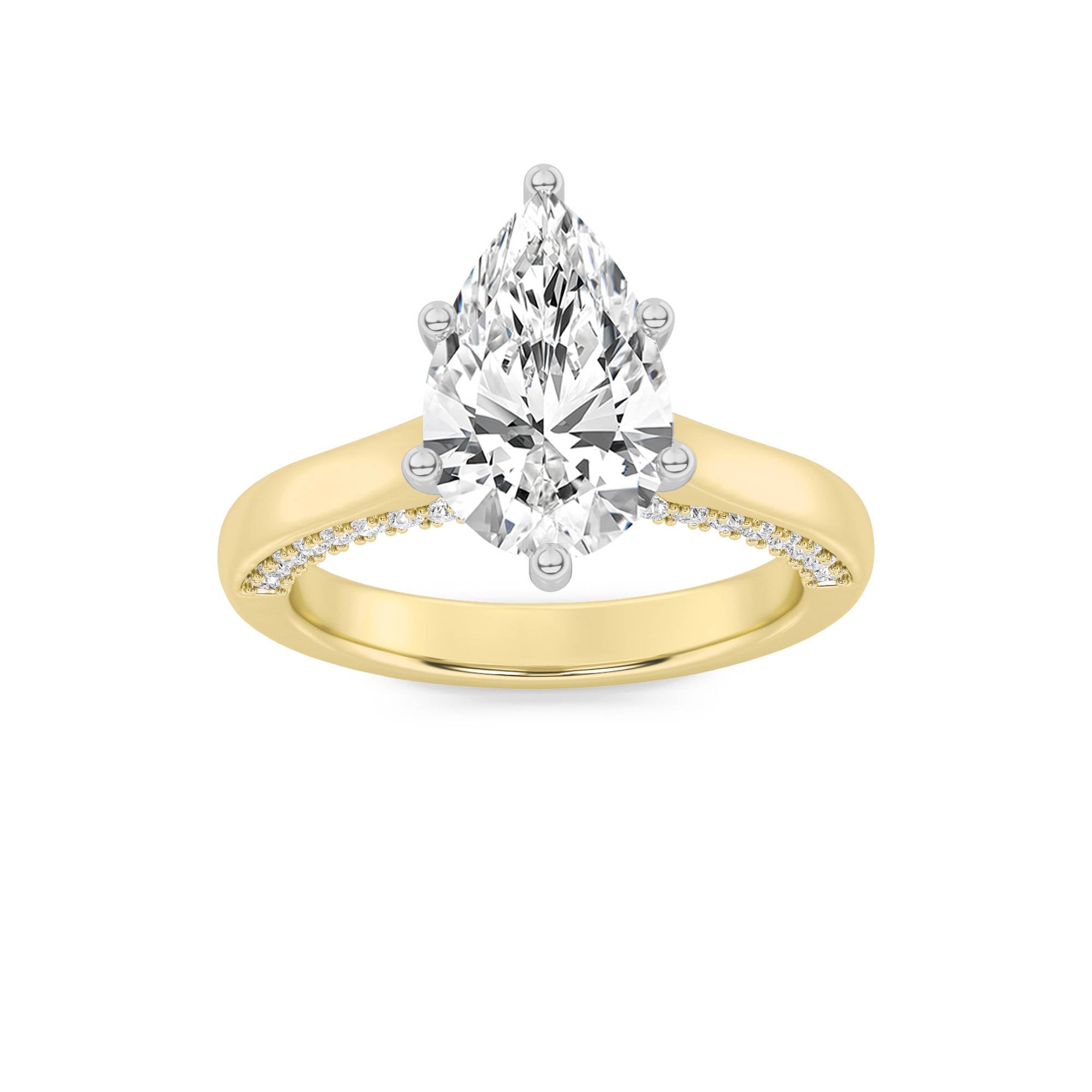 1.25CTW Pear Shaped Lab Grown Diamond (F/VS) Tulip Motif Accented Engagement Ring in 14K Gold
