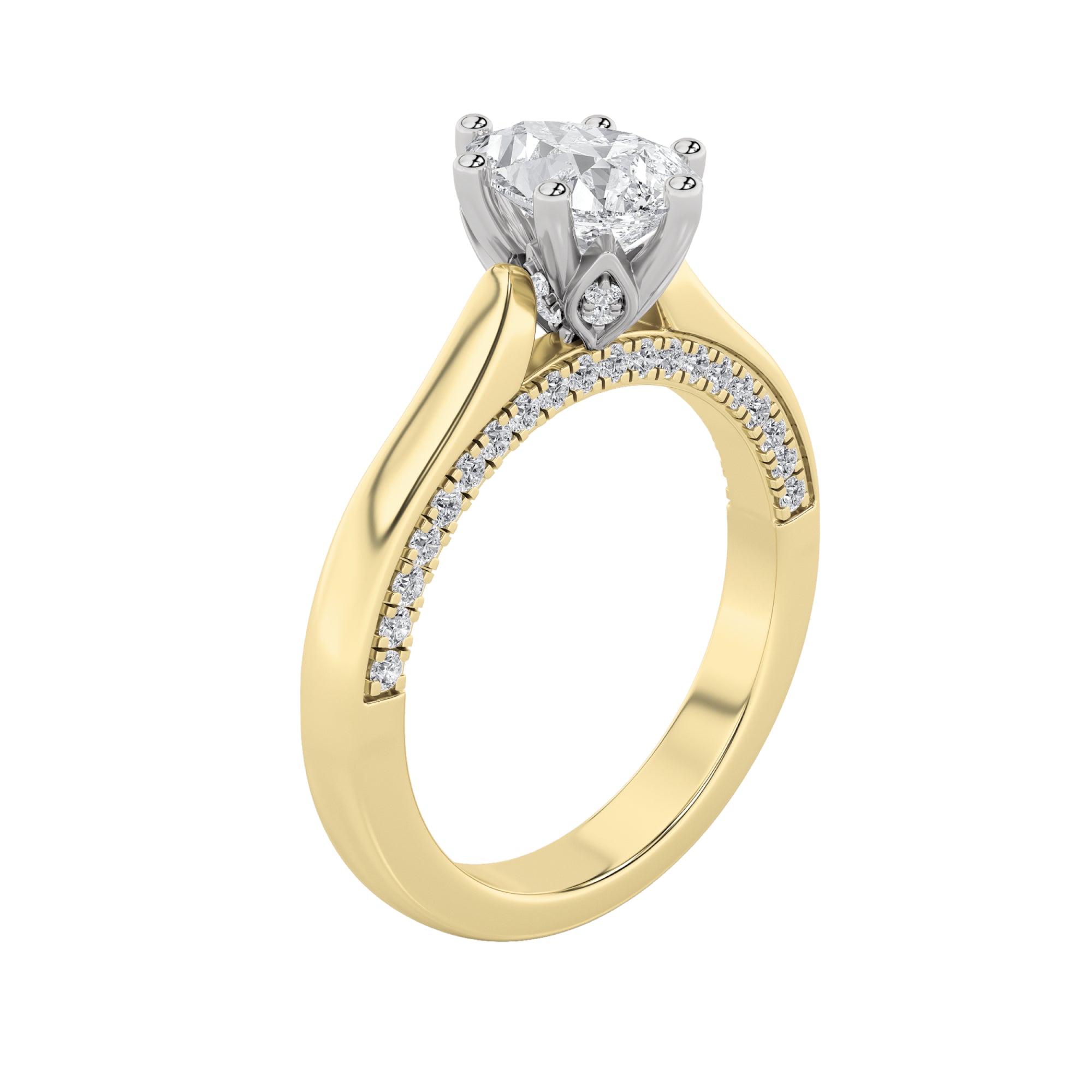 1.25CTW Pear Shaped Lab Grown Diamond (F/VS) Tulip Motif Accented Engagement Ring in 14K Gold
