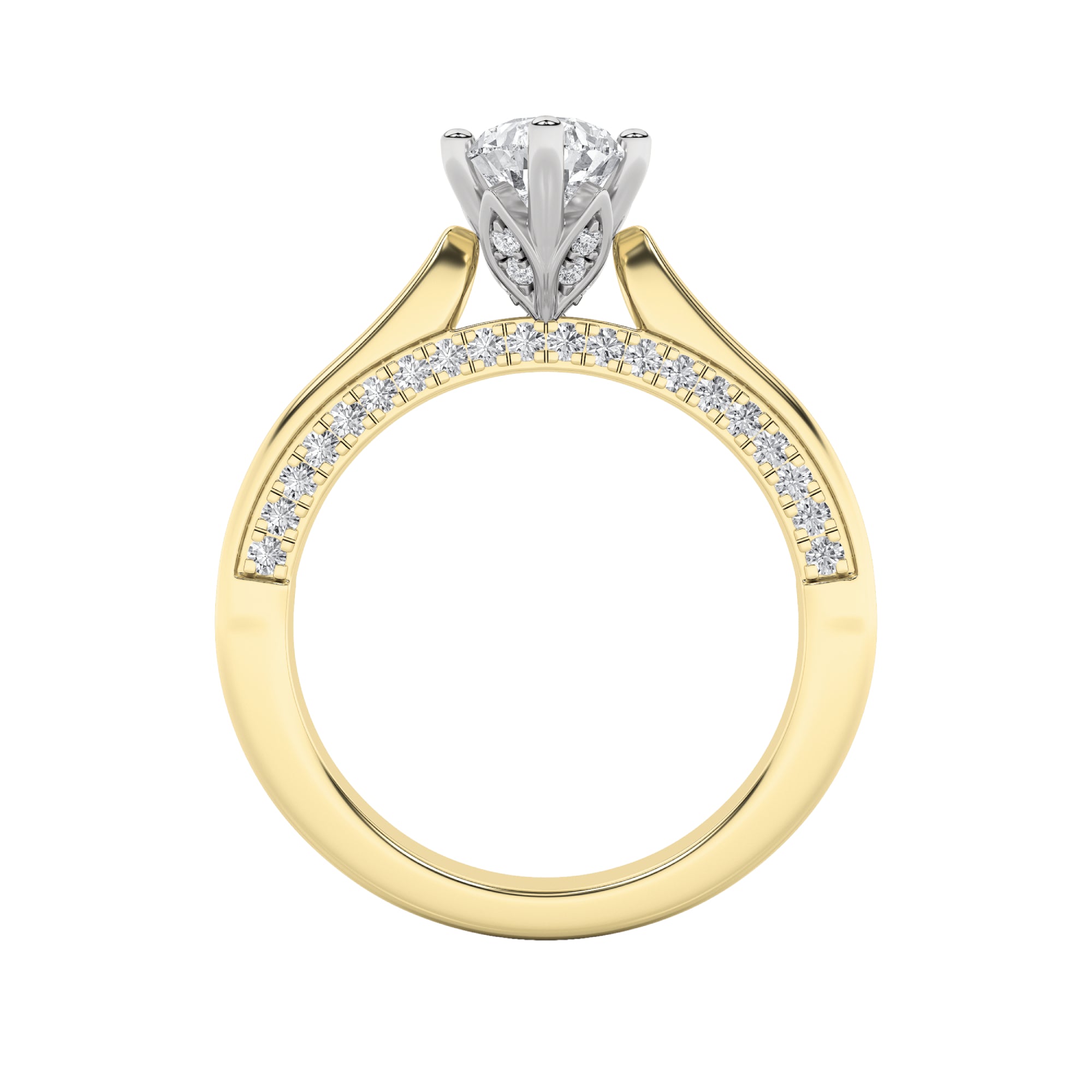 1.25CTW Pear Shaped Lab Grown Diamond (F/VS) Tulip Motif Accented Engagement Ring in 14K Gold