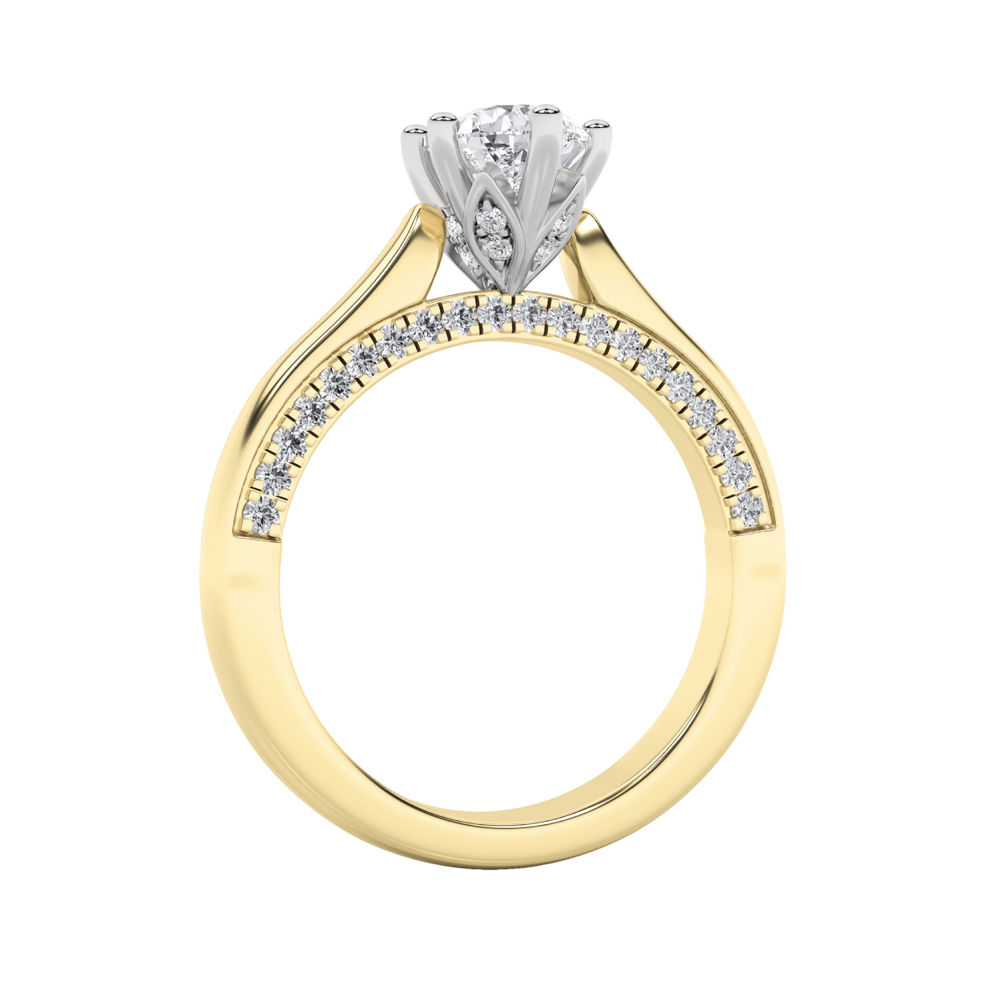 1.25CTW Pear Shaped Lab Grown Diamond (F/VS) Tulip Motif Accented Engagement Ring in 14K Gold