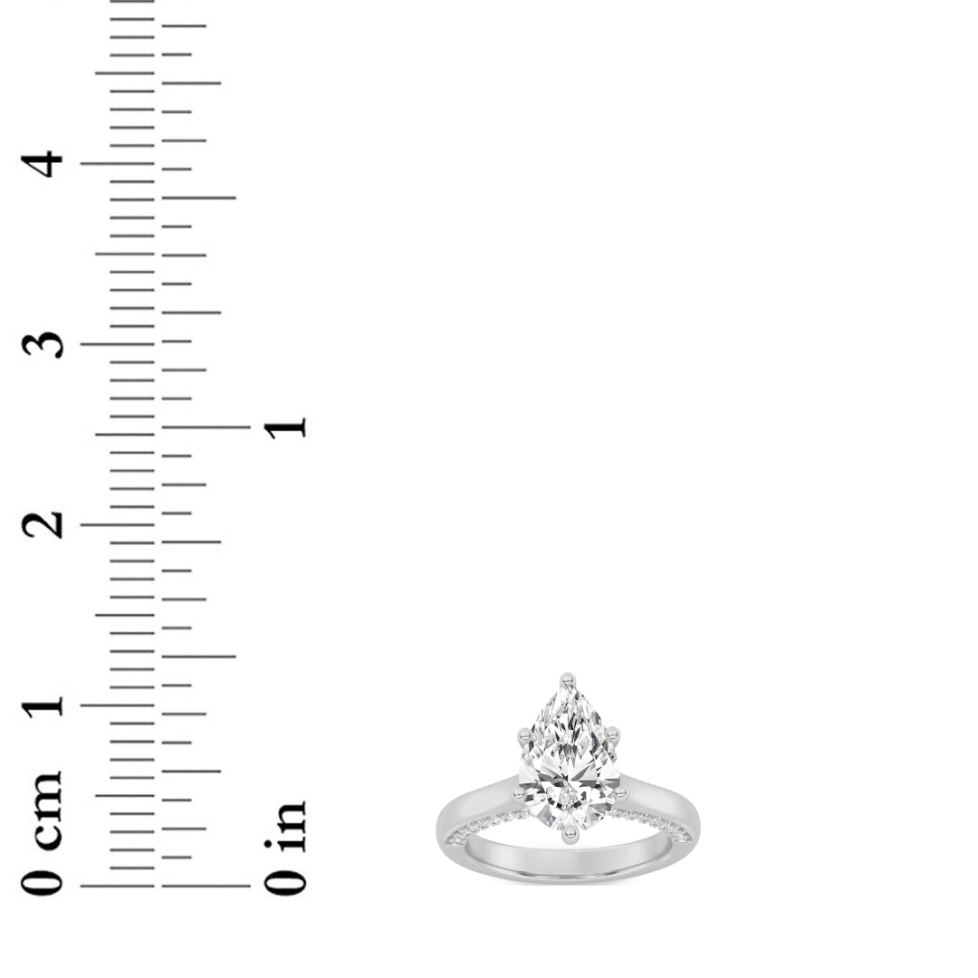 2CTW Pear Shaped Lab Grown Diamond (F/VS) Tulip Motif Accented Engagement Ring in 14K Gold