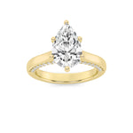2CTW Pear Shaped Lab Grown Diamond (F/VS) Tulip Motif Accented Engagement Ring in 14K Gold