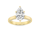 2CTW Pear Shaped Lab Grown Diamond (F/VS) Tulip Motif Accented Engagement Ring in 14K Gold