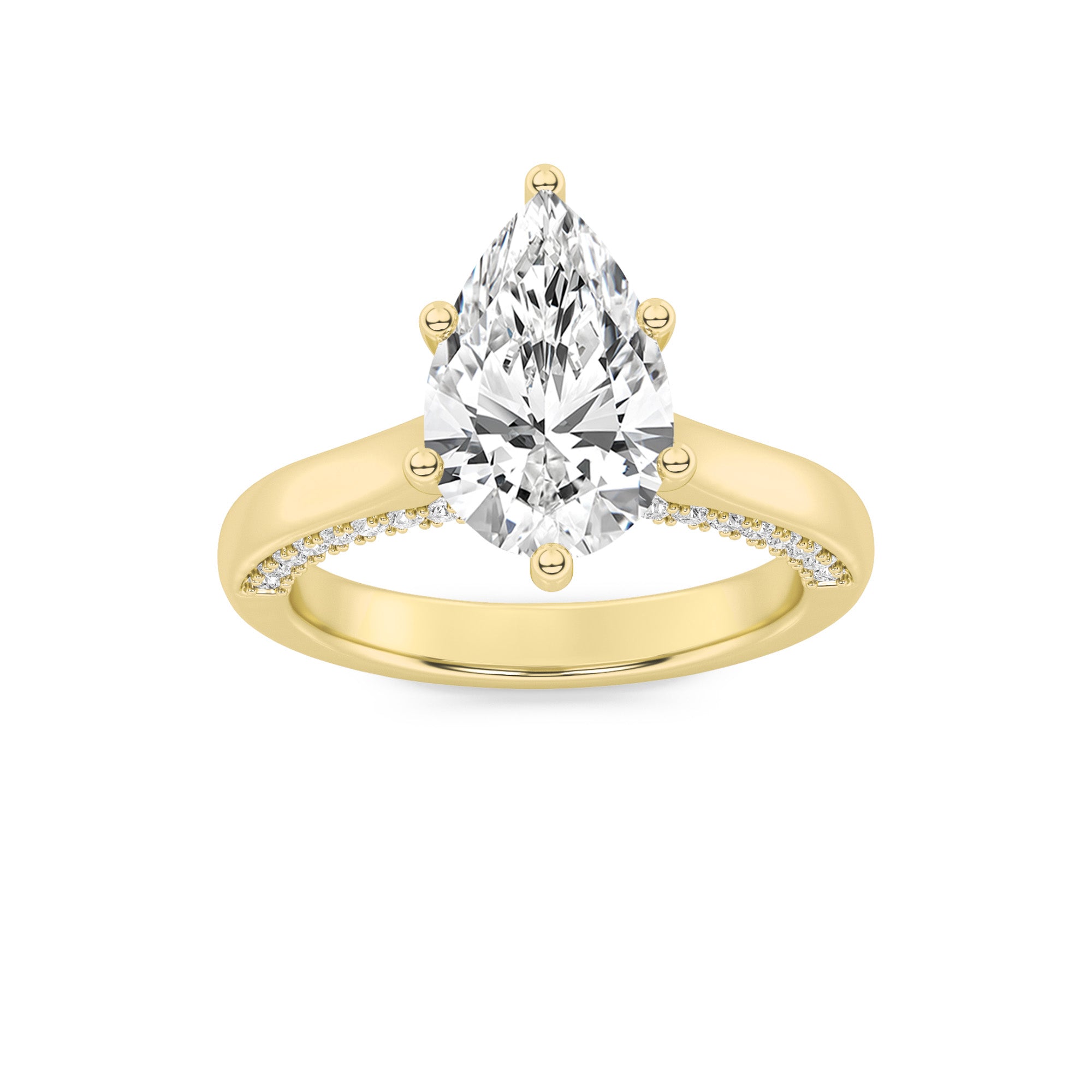 2CTW Pear Shaped Lab Grown Diamond (F/VS) Tulip Motif Accented Engagement Ring in 14K Gold