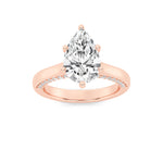 2CTW Pear Shaped Lab Grown Diamond (F/VS) Tulip Motif Accented Engagement Ring in 14K Gold