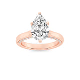 2CTW Pear Shaped Lab Grown Diamond (F/VS) Tulip Motif Accented Engagement Ring in 14K Gold