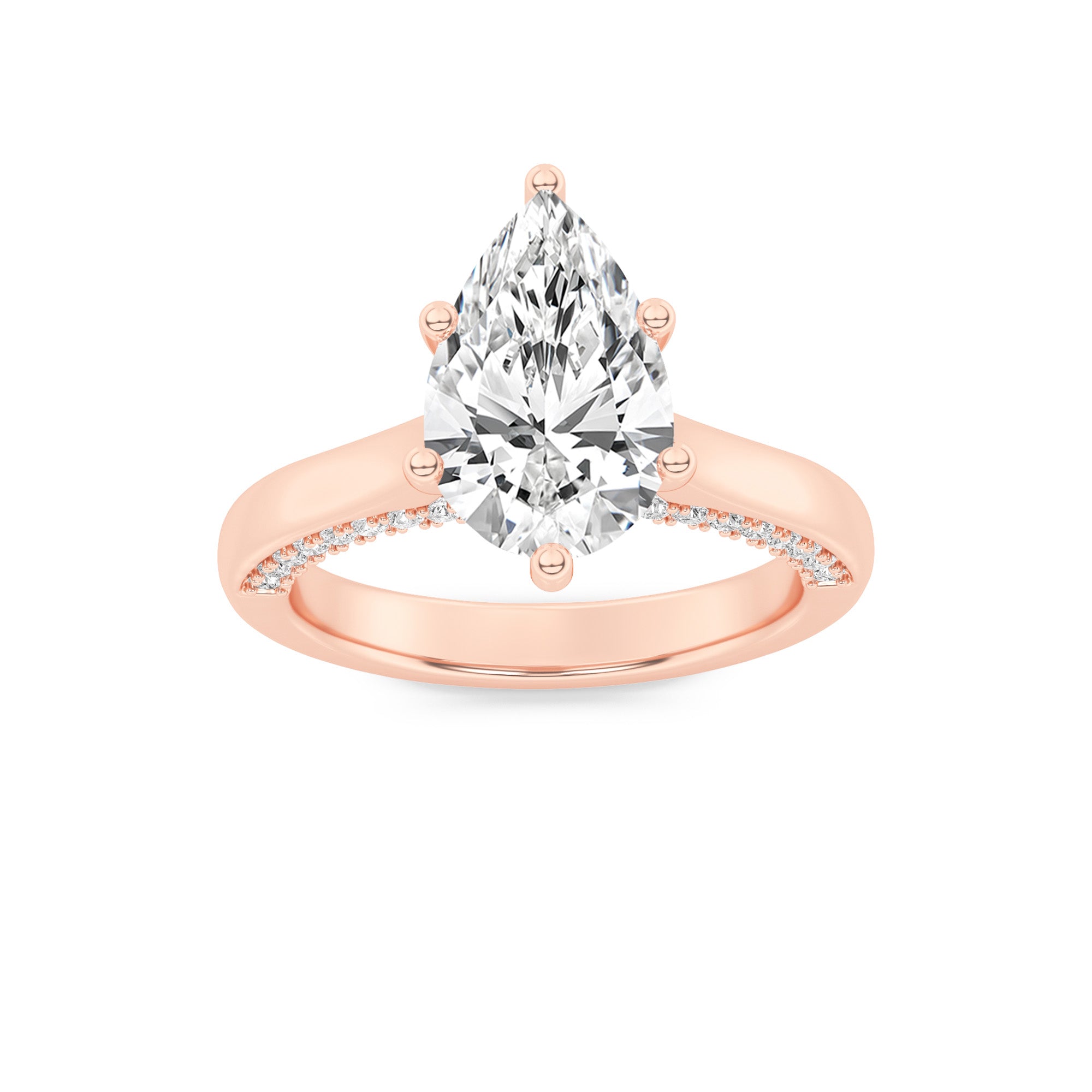 2CTW Pear Shaped Lab Grown Diamond (F/VS) Tulip Motif Accented Engagement Ring in 14K Gold