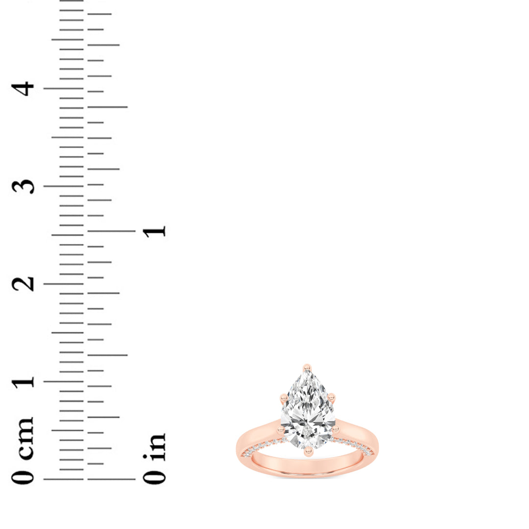 2CTW Pear Shaped Lab Grown Diamond (F/VS) Tulip Motif Accented Engagement Ring in 14K Gold