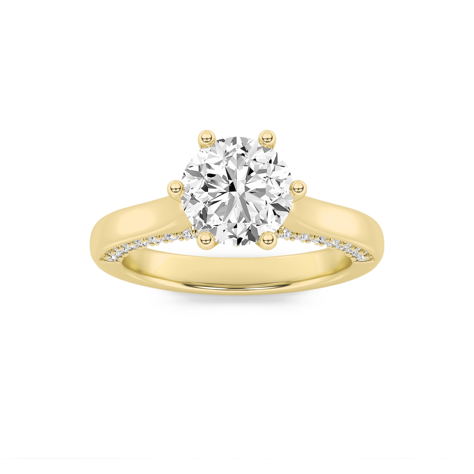 1.25CTW Round Shaped Lab Grown Diamond (F/VS) Tulip Motif Accented Engagement Ring in 14K Gold