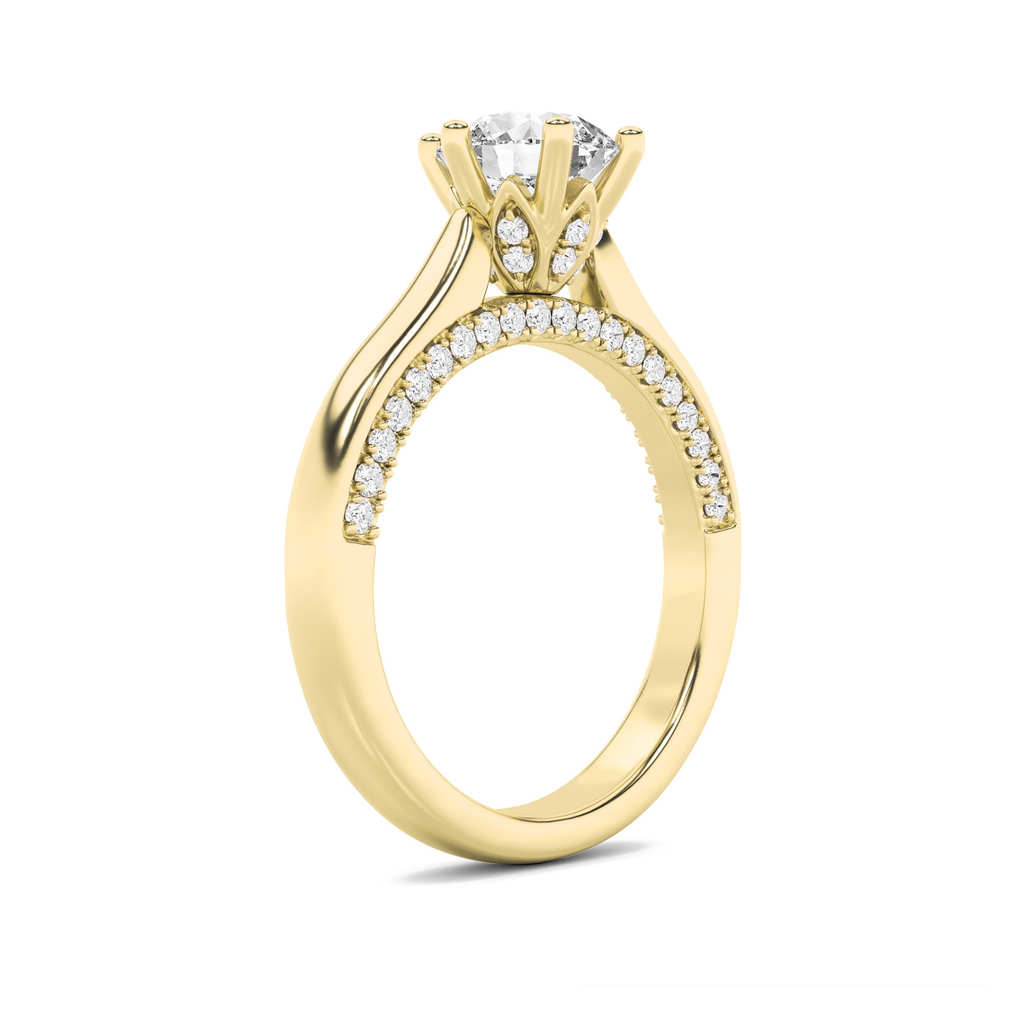 1.25CTW Round Shaped Lab Grown Diamond (F/VS) Tulip Motif Accented Engagement Ring in 14K Gold