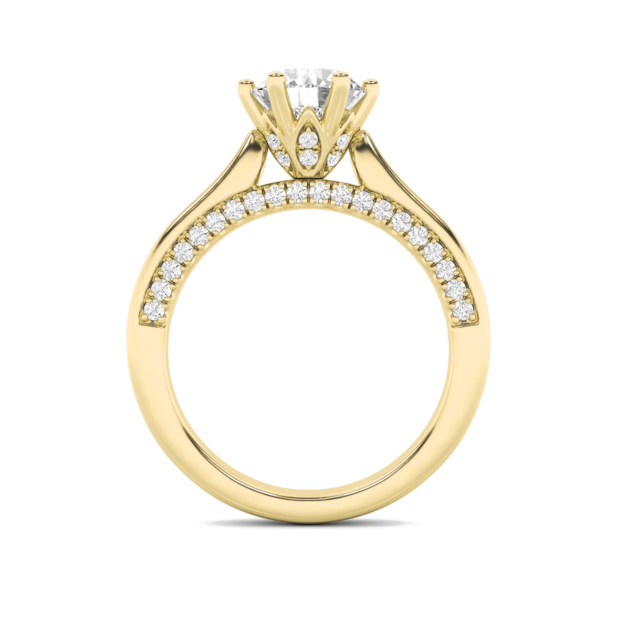 1.25CTW Round Shaped Lab Grown Diamond (F/VS) Tulip Motif Accented Engagement Ring in 14K Gold