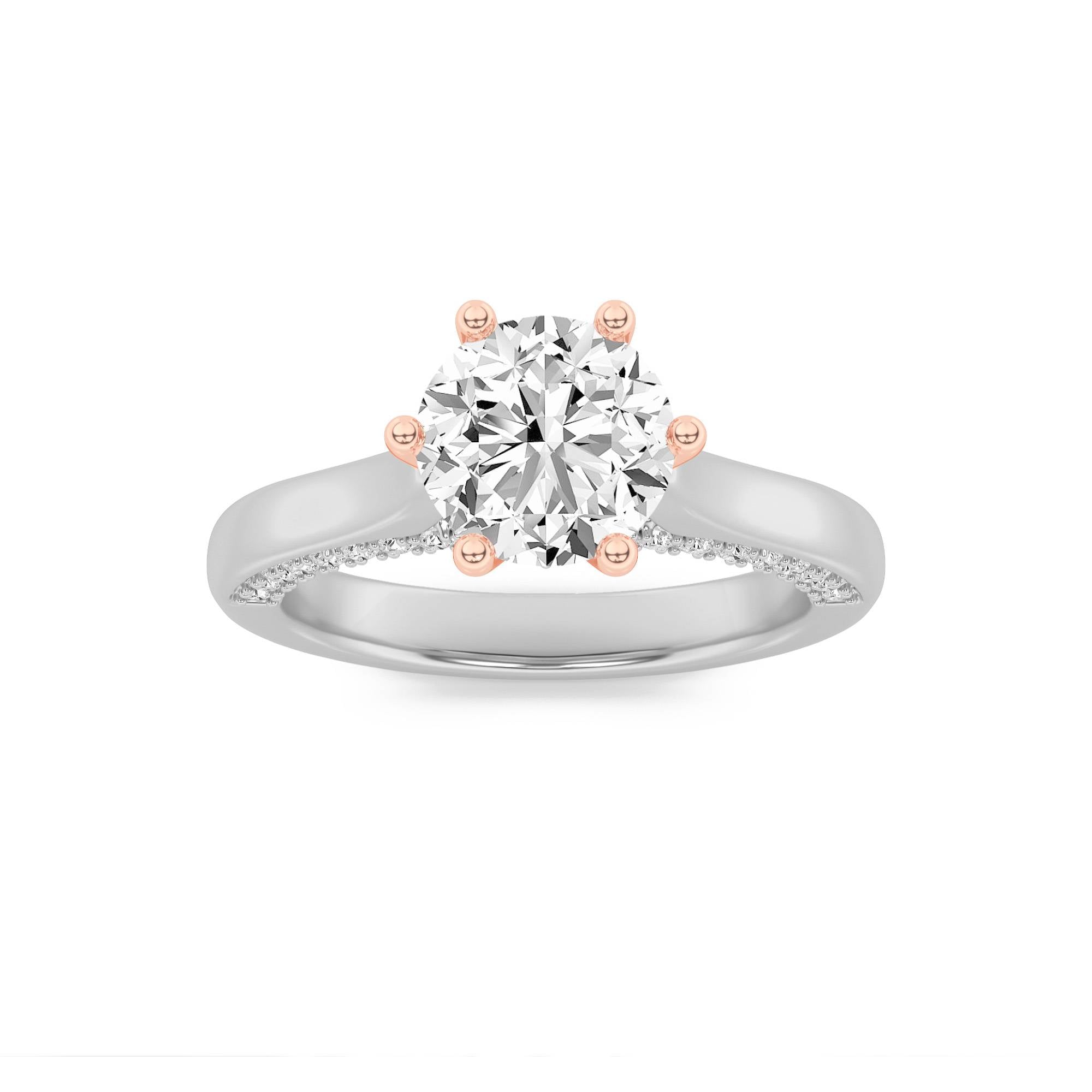 1.25CTW Round Shaped Lab Grown Diamond (F/VS) Tulip Motif Accented Engagement Ring in 14K Gold