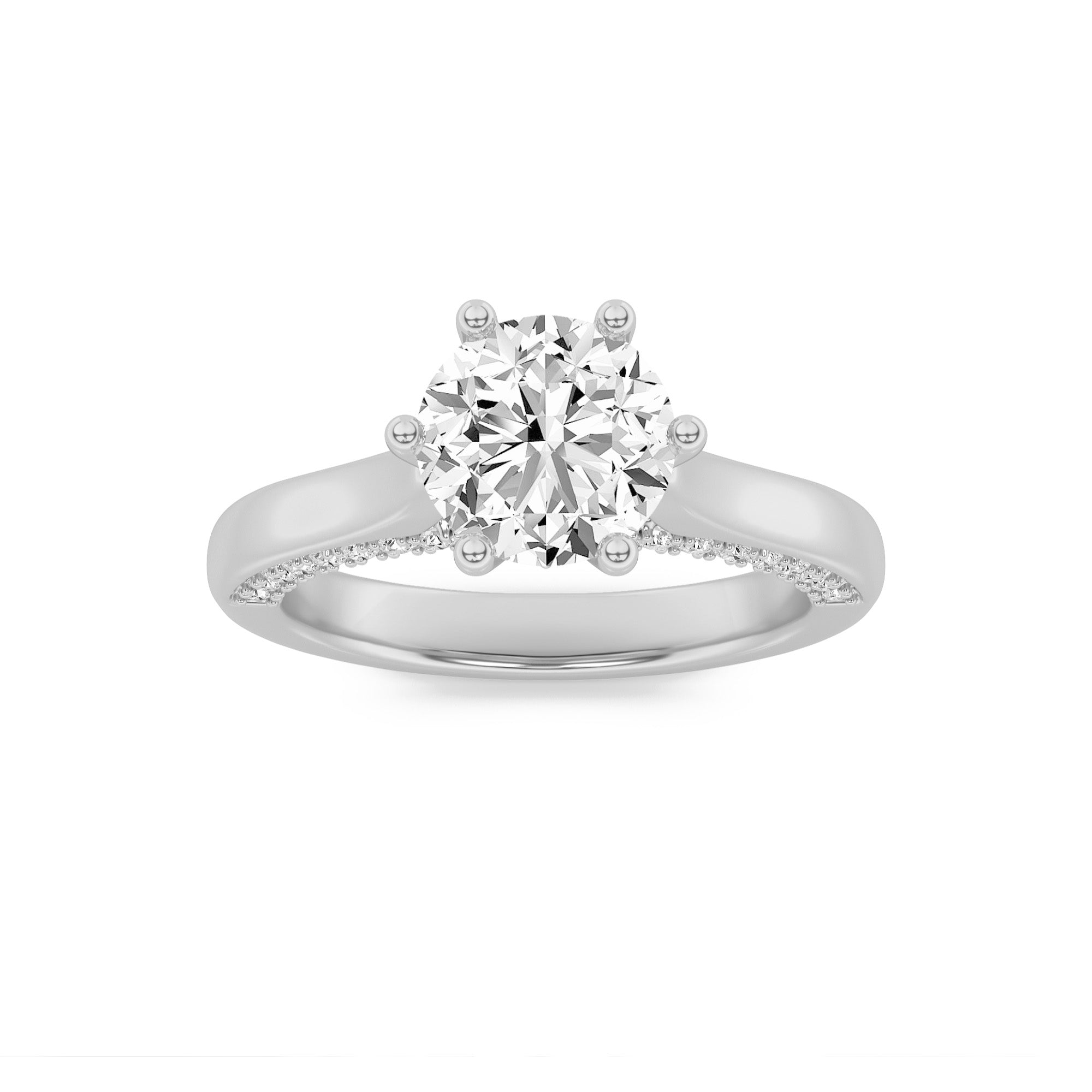 2CTW Round Shaped Lab Grown Diamond (F/VS) Tulip Motif Accented Engagement Ring in 14K Gold