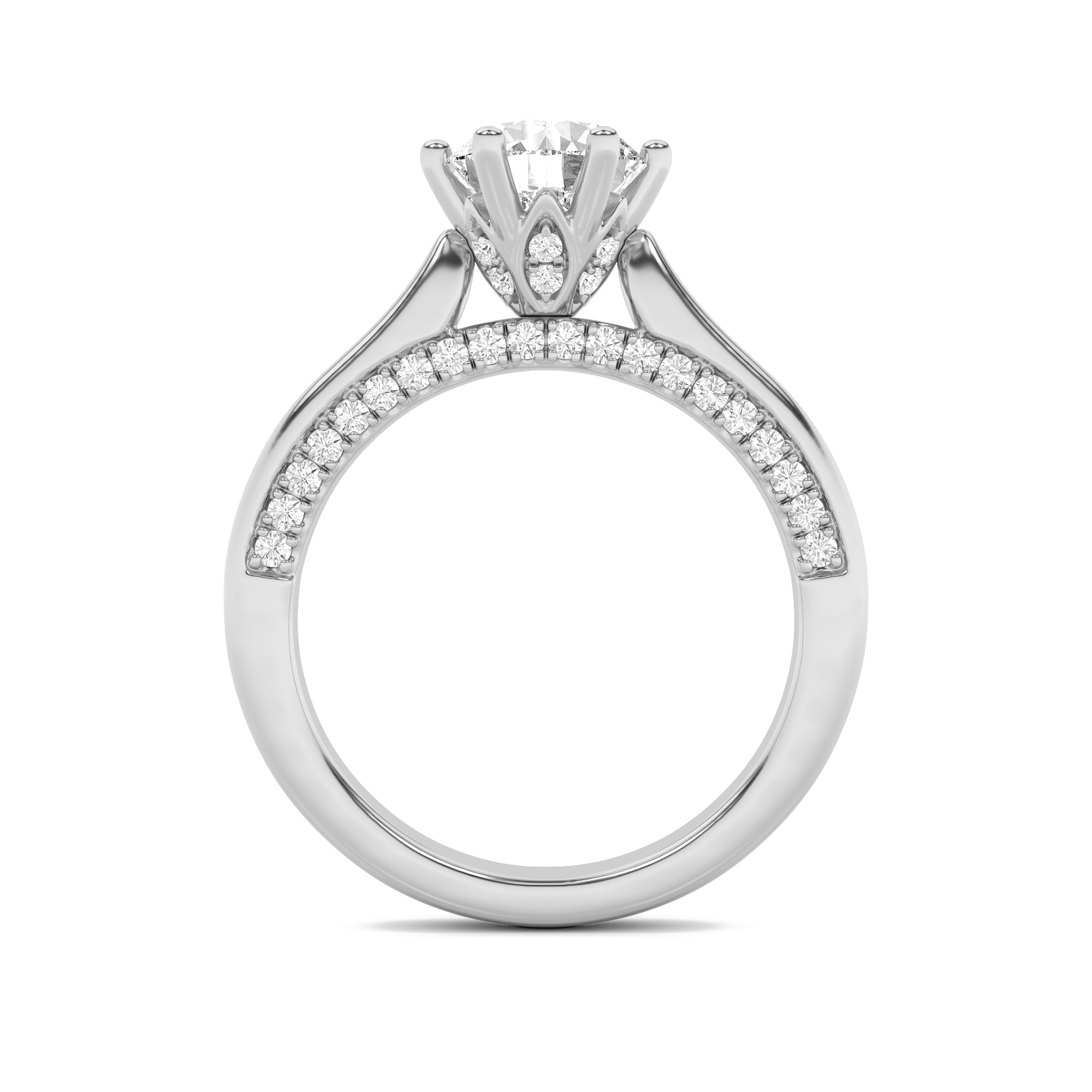 2CTW Round Shaped Lab Grown Diamond (F/VS) Tulip Motif Accented Engagement Ring in 14K Gold