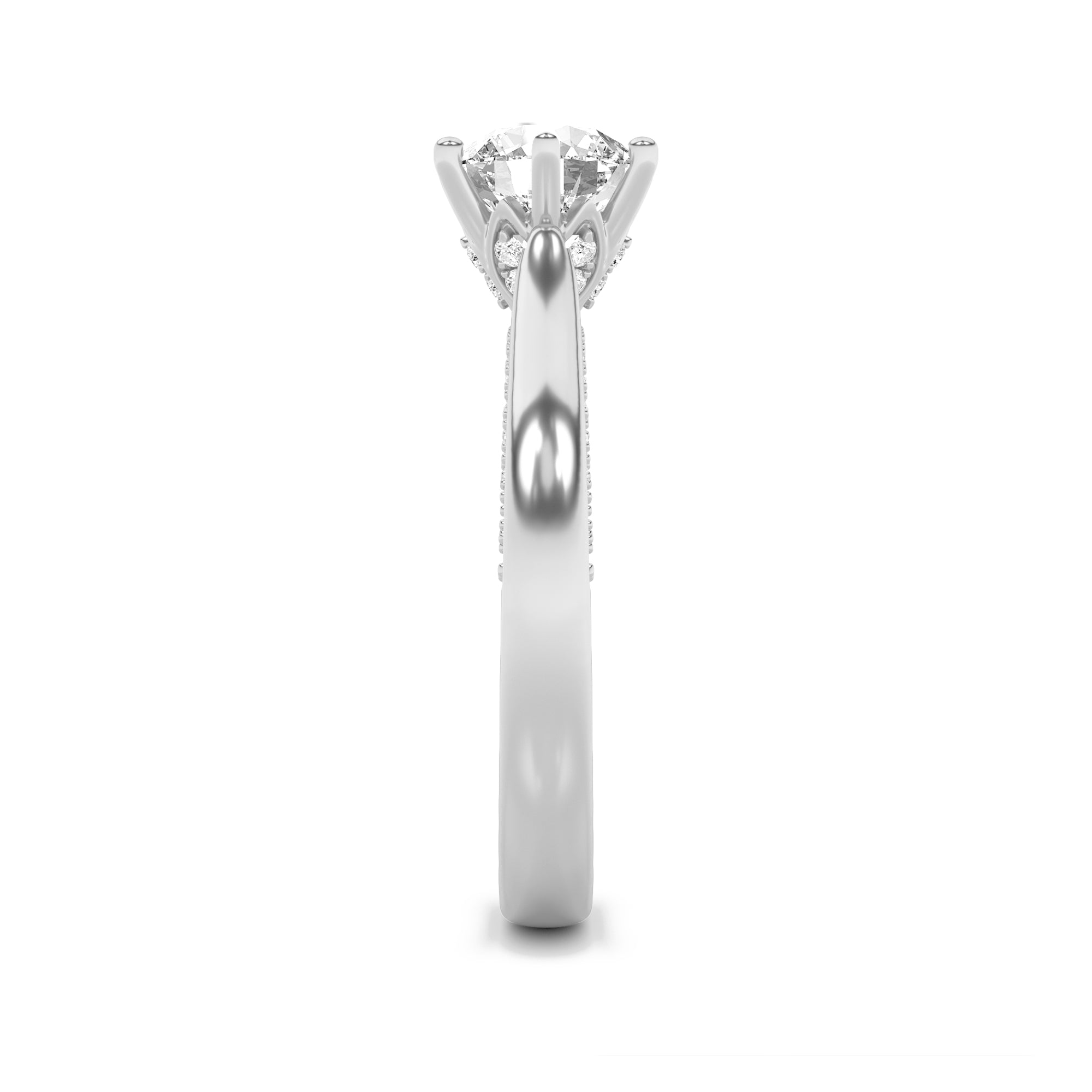 2CTW Round Shaped Lab Grown Diamond (F/VS) Tulip Motif Accented Engagement Ring in 14K Gold