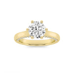 2CTW Round Shaped Lab Grown Diamond (F/VS) Tulip Motif Accented Engagement Ring in 14K Gold