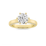 2CTW Round Shaped Lab Grown Diamond (F/VS) Tulip Motif Accented Engagement Ring in 14K Gold
