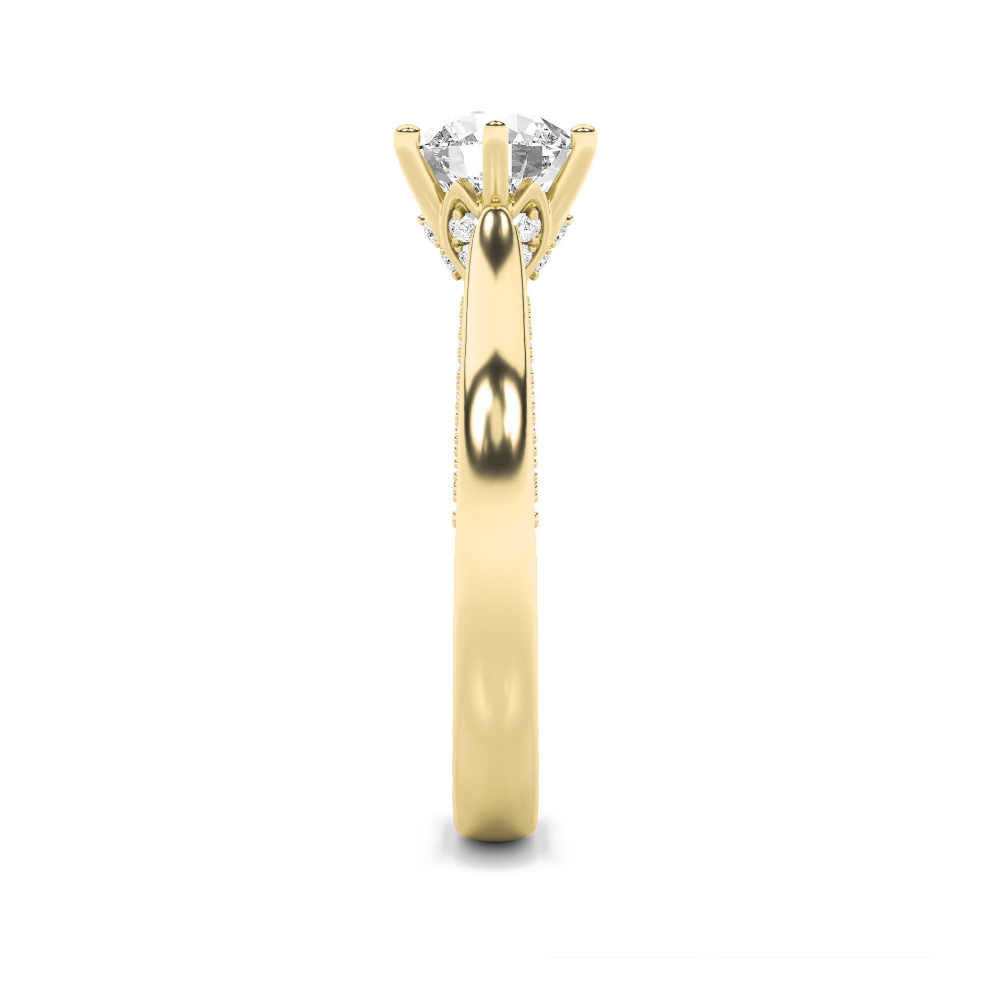 2CTW Round Shaped Lab Grown Diamond (F/VS) Tulip Motif Accented Engagement Ring in 14K Gold