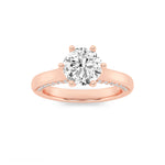 2CTW Round Shaped Lab Grown Diamond (F/VS) Tulip Motif Accented Engagement Ring in 14K Gold