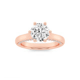 2CTW Round Shaped Lab Grown Diamond (F/VS) Tulip Motif Accented Engagement Ring in 14K Gold