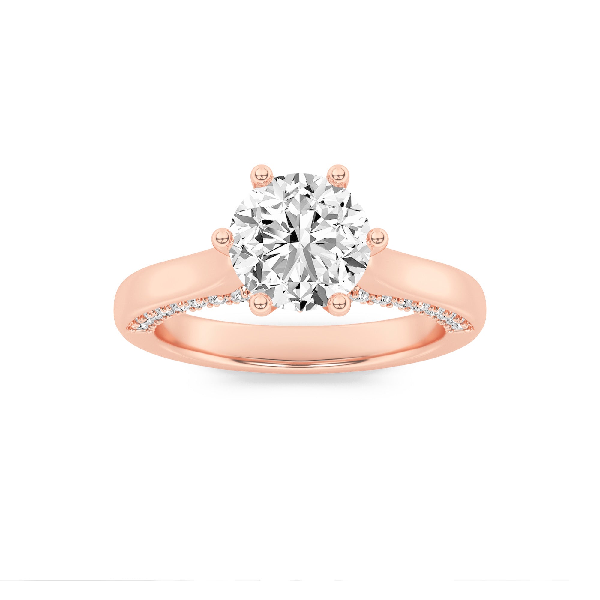 2CTW Round Shaped Lab Grown Diamond (F/VS) Tulip Motif Accented Engagement Ring in 14K Gold