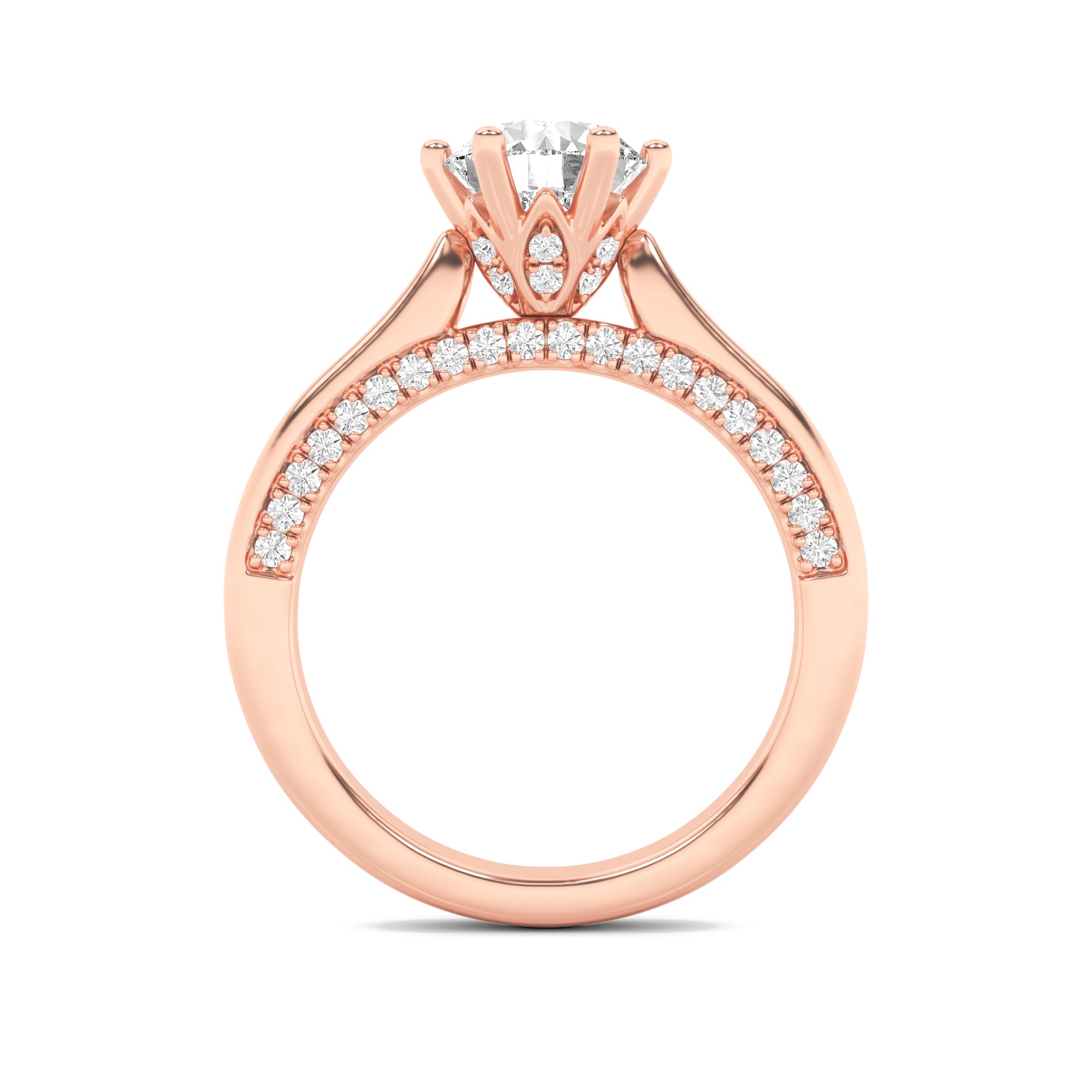 2CTW Round Shaped Lab Grown Diamond (F/VS) Tulip Motif Accented Engagement Ring in 14K Gold