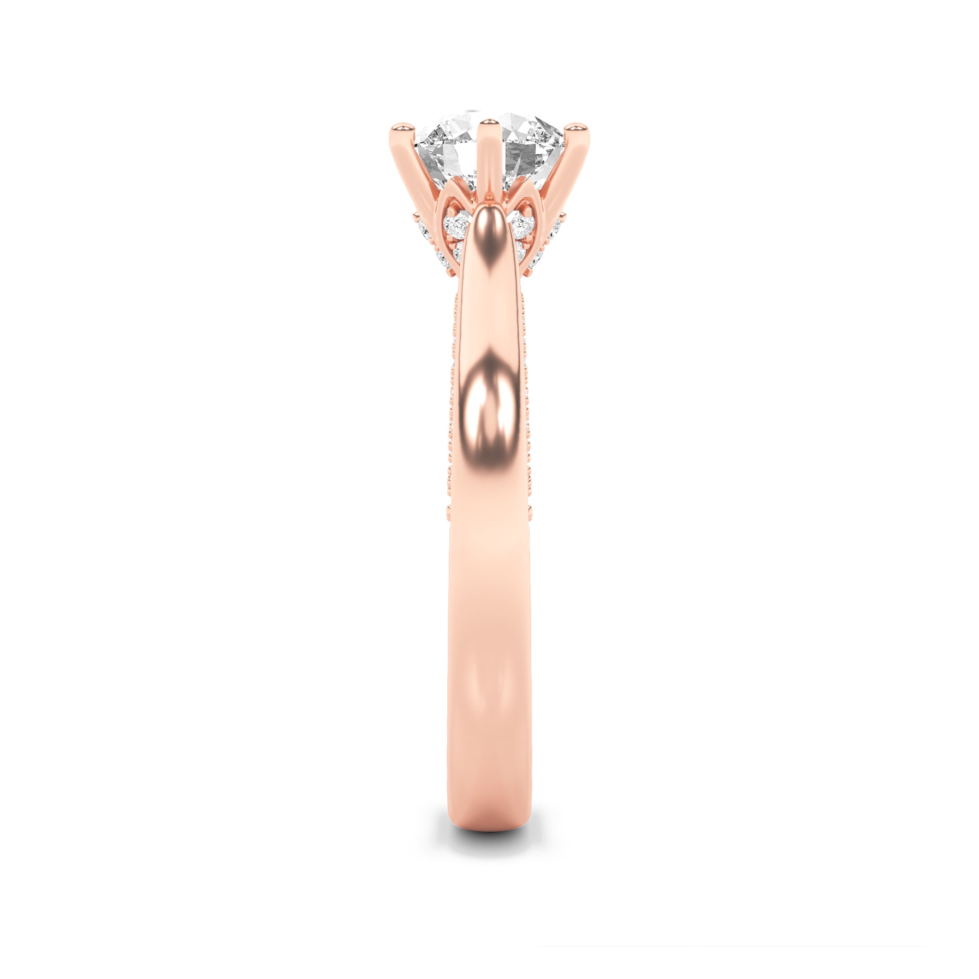 2CTW Round Shaped Lab Grown Diamond (F/VS) Tulip Motif Accented Engagement Ring in 14K Gold