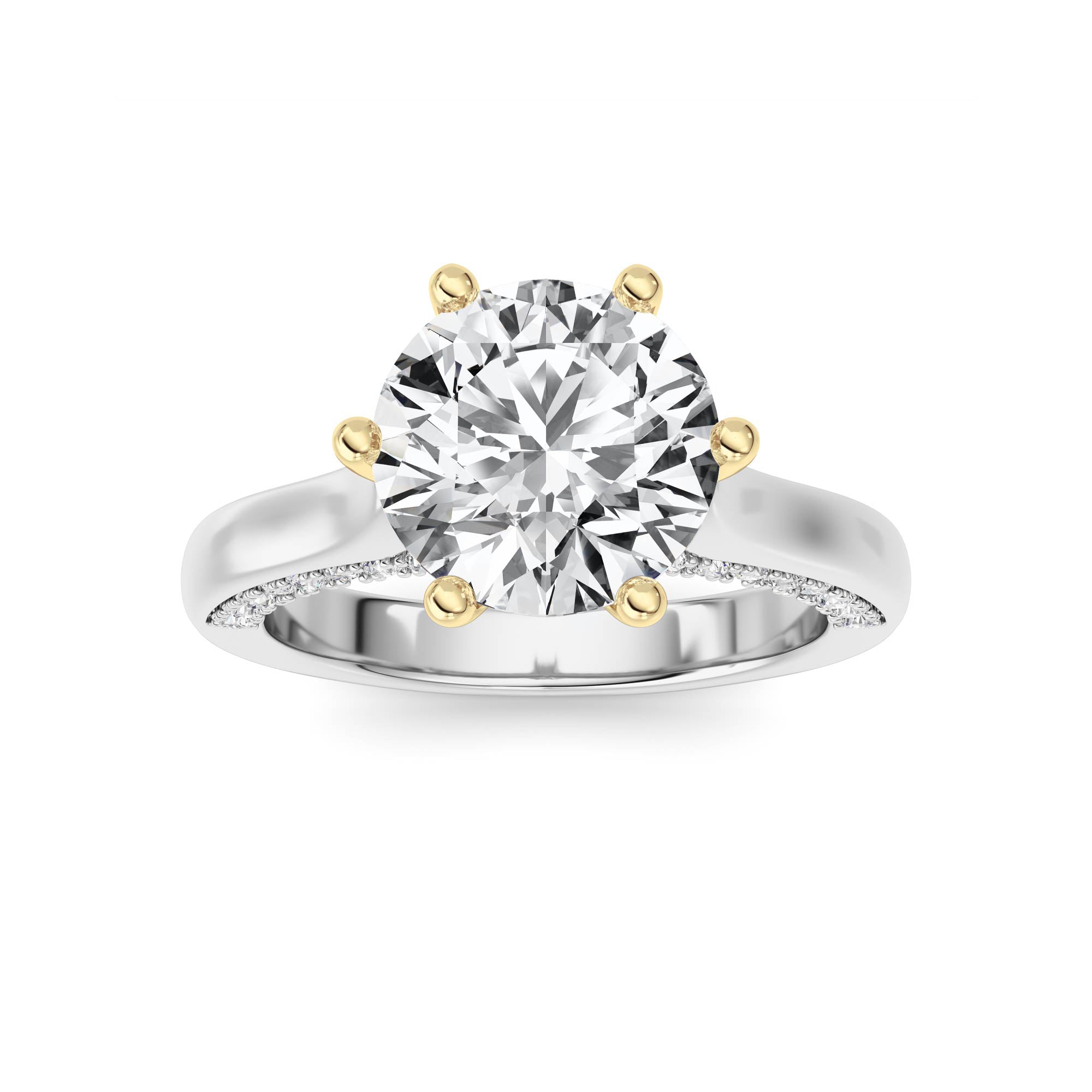 2CTW Round Shaped Lab Grown Diamond (F/VS) Tulip Motif Accented Engagement Ring in 14K Gold