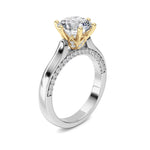 2CTW Round Shaped Lab Grown Diamond (F/VS) Tulip Motif Accented Engagement Ring in 14K Gold