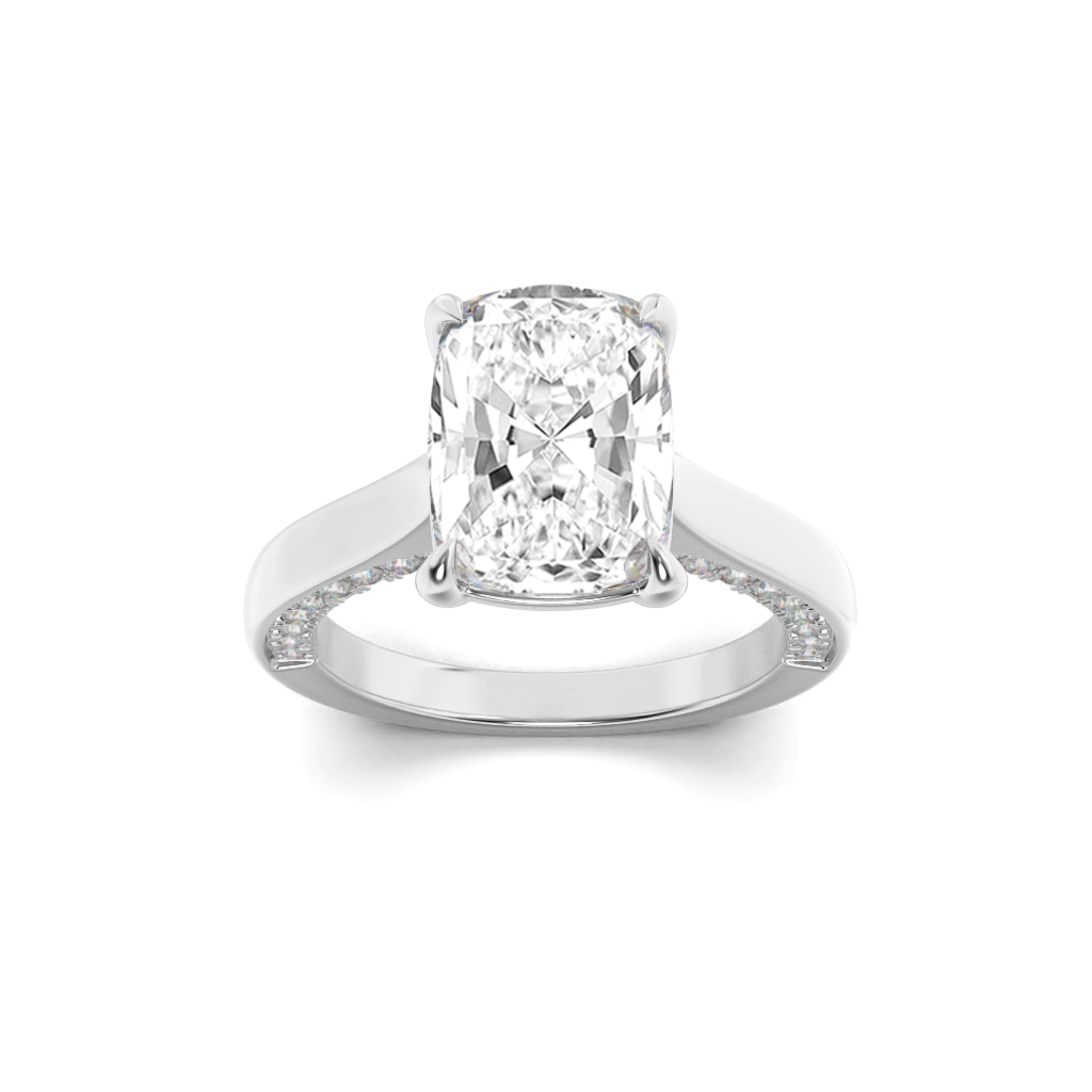 2.5CTW Elongated Cushion Shaped Lab Grown Diamond (F/VS) Accented Bridge Shank Engagement Ring in 14K Gold