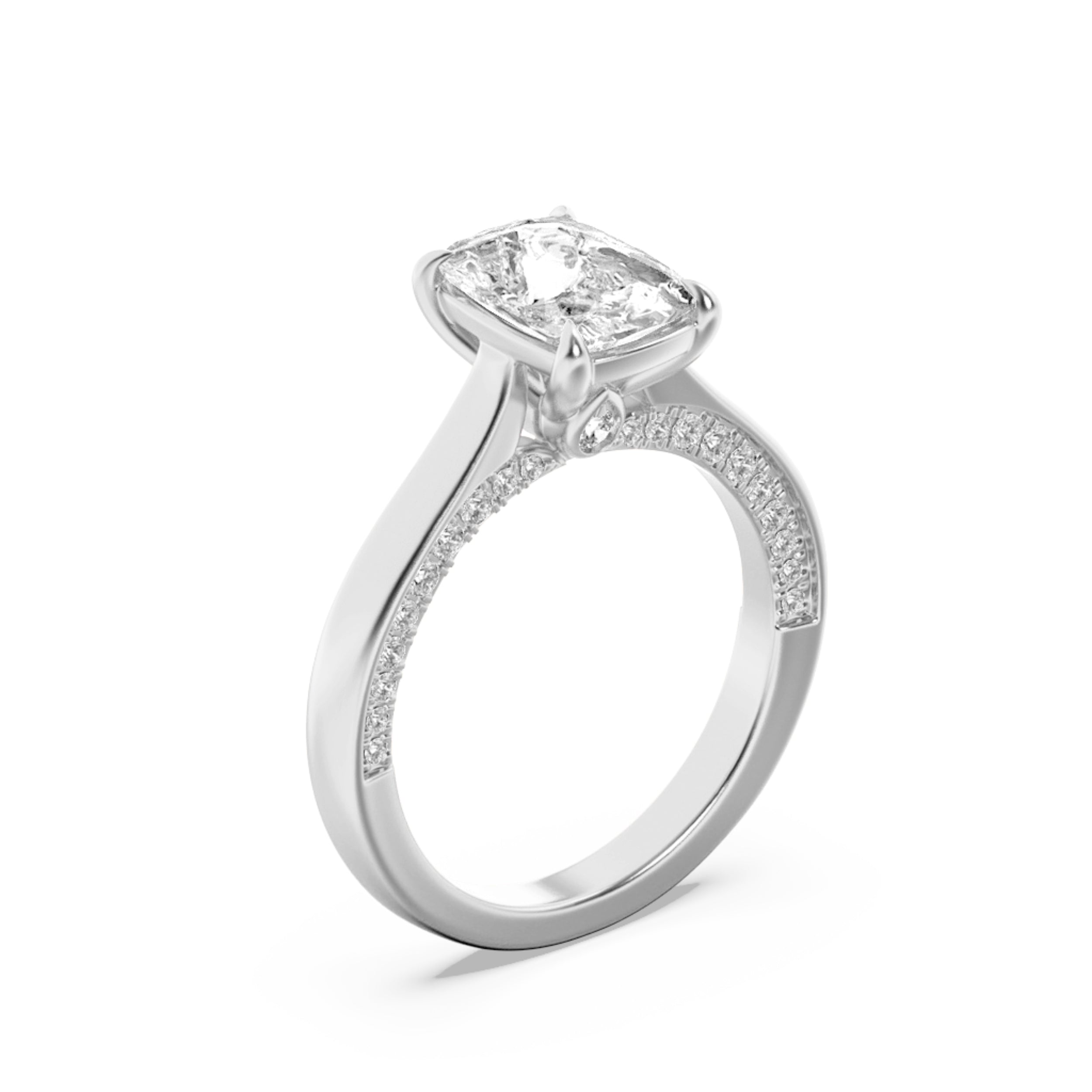 2.5CTW Elongated Cushion Shaped Lab Grown Diamond (F/VS) Accented Bridge Shank Engagement Ring in 14K Gold