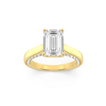 2CTW Emerald Shaped Lab Grown Diamond (G/VS) Accented Bridge Shank Engagement Ring in 14K Gold