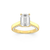 2CTW Emerald Shaped Lab Grown Diamond (G/VS) Accented Bridge Shank Engagement Ring in 14K Gold